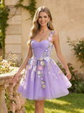 Sweetheart 3D Floral Applique Ruched Corset Bodice A-Line Tulle Mini Dress