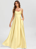 A-line Sweetheart Floor-Length Matte Satin Prom Dresses With Pleated