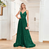 A-Line Sequin V-Neck Spaghetti Straps Prom /Evening Dress