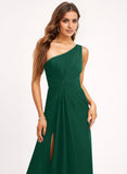 A-line Asymmetrical One Shoulder Floor-Length Chiffon Bridesmaid Dress With Ruffle