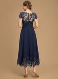 A-line Scoop Illusion Tea-Length Lace Chiffon Mother of the Bride Dress With Sequins