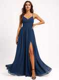 A-line V-Neck Floor-Length Chiffon Bridesmaid Dress