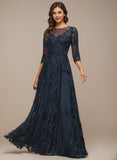 A-line Scoop Illusion Floor-Length Tulle Lace Mother of the Bride Dress With Sequins