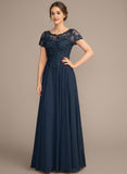 A-line Scoop Illusion Floor-Length Lace Chiffon Mother of the Bride Dress With Sequins