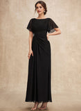 A-line Scoop Ankle-Length Chiffon Mother of the Bride Dress With Beading Pleated