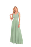 V-Neck A-Line Lace Chiffon Wedding Guest Dress