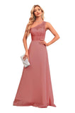 One-Shoulder A-Line Lace Chiffon Bridesmaid Dress