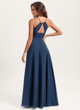 A-line Cowl Floor-Length Chiffon Bridesmaid Dress With Ruffle