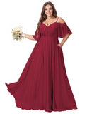 A-Line/Princess Spaghetti Straps Half Sleeves Chiffon Plus Size Bridesmaid Dresses with Pockets