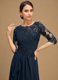 A-line Scoop Floor-Length Lace Chiffon Mother of the Bride Dress With Ruffles