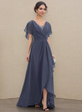 A-line V-Neck Asymmetrical Chiffon Mother of the Bride Dress With Sequins Ruffles