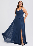 Plus Size A-line Cowl Floor-Length Chiffon Bridesmaid Dress With Ruffle