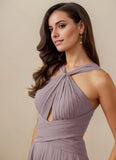 Pleated Halter Chiffon A-Line Bridesmaid Dress