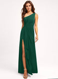 A-line Asymmetrical One Shoulder Floor-Length Chiffon Bridesmaid Dress With Ruffle