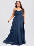 Plus Size A-line Cowl Floor-Length Chiffon Bridesmaid Dress With Ruffle