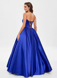 Ball-Gown/Princess Straight Floor-Length Satin Prom Dresses