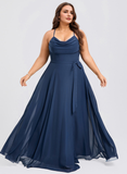 Plus Size A-line Cowl Floor-Length Chiffon Bridesmaid Dress With Ruffle