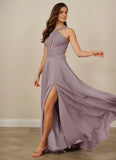 Pleated Halter Chiffon A-Line Bridesmaid Dress