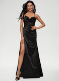 A Line Spaghetti Straps Slit Tulle Lace Prom Dress with Slit