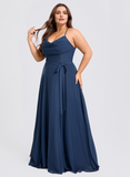 Plus Size A-line Cowl Floor-Length Chiffon Bridesmaid Dress With Ruffle