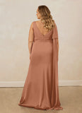 Plus Size Maxi Plunging Stretch Satin Mermaid Prom Dress