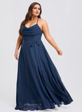 Plus Size A-line Cowl Floor-Length Chiffon Bridesmaid Dress With Ruffle