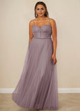 Plus Size Pleated Tulle and Chantilly Lace A-line Formal/Prom Dress