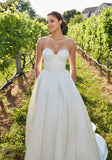 Sweetheart Corset Off-the-Shoulder Sleeves Satin Beading Wedding Gown