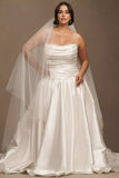 Strapless Drop-Waist Draped Ball-Skirt Wedding Gown