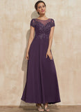 A-line Scoop Illusion Ankle-Length Lace Chiffon Mother of the Bride Dress With Sequins