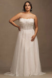 Beaded Tulle Strapless A-Line Wedding Gown