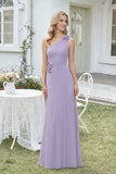 One Shoulder Chiffon Bridesmaid Dress with 3D Floral