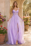 Sweetheart A-Line Prom Dress with Lace Applique & Side Slit