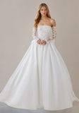 Strapless Long Sleeves Lace Satin Wedding Dress