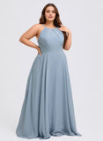 A-line Halter Floor-Length Chiffon Bridesmaid Dress