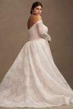 Lace Off-The-Shoulder Long-Sleeve Ball-Skirt Wedding Gown