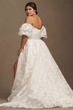 Off-The-Shoulder Corset Floral Lace Ball-Skirt Wedding Gown