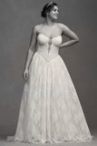 Strapless Basque-Waist A-Line Lace Wedding Gown