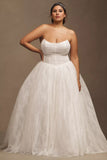 Strapless Tulle Basque-Waist Ball-Skirt Wedding Gown