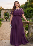 Plus Size Illusion Scoop Neck Sequin Lace Cape Sleeve Ruched Waist A-Line Chiffon Mother of the Bride Dress
