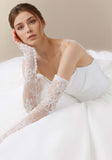 Spaghetti Straps Long Sleeves Lace Satin Wedding Dress
