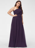 Plus Size A-line One Shoulder Floor-Length Chiffon Bridesmaid Dress With Ruffle