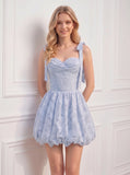 Tie Shoulder Strap Sweetheart Crossover Ruched Bust Floral Mini Dress