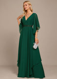 A-line V-Neck Floor-Length Chiffon Mother of the Bride Dress With Sequins Appliques Lace Beading