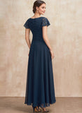 A-line Scoop Ankle-Length Lace Chiffon Mother of the Bride Dress With Sequins