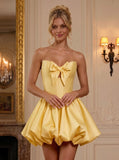 Strapless Sweetheart Bow Boned Corset Satin Bubble Homecoming Dress