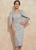 Sheath/Column Scoop Knee-Length Chiffon Lace Mother of the Bride Dress With Beading