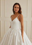 Ball-Gown/Princess V-Neck Court Train Satin Wedding Dress