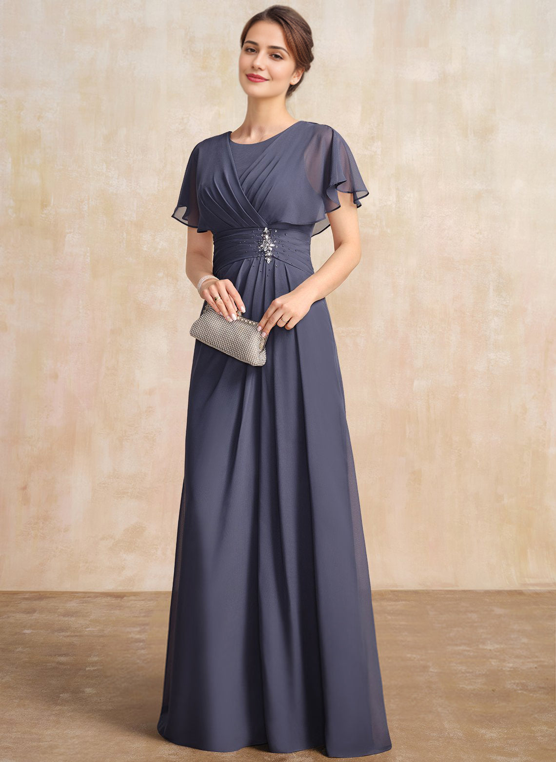 A-line Scoop Floor-Length Chiffon Mother of the Bride Dress With Pleat RoseProm A-line Scoop Floor-Length Chiffon Mother of the Bride Dress With Pleat RoseProm