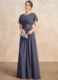 A-line Scoop Floor-Length Chiffon Mother of the Bride Dress With Pleated Beading